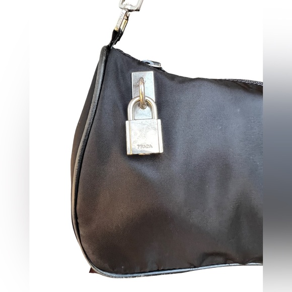 PRADA 1990s Vintage Nylon Baguette Black Small Purse - Picture 3 of 6